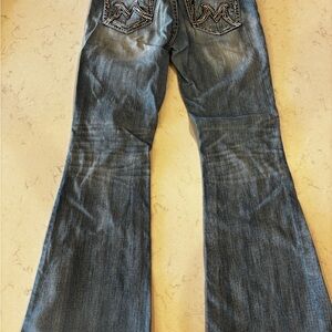 Miss Me Flare Jeans in Blue with Embellished Pockets